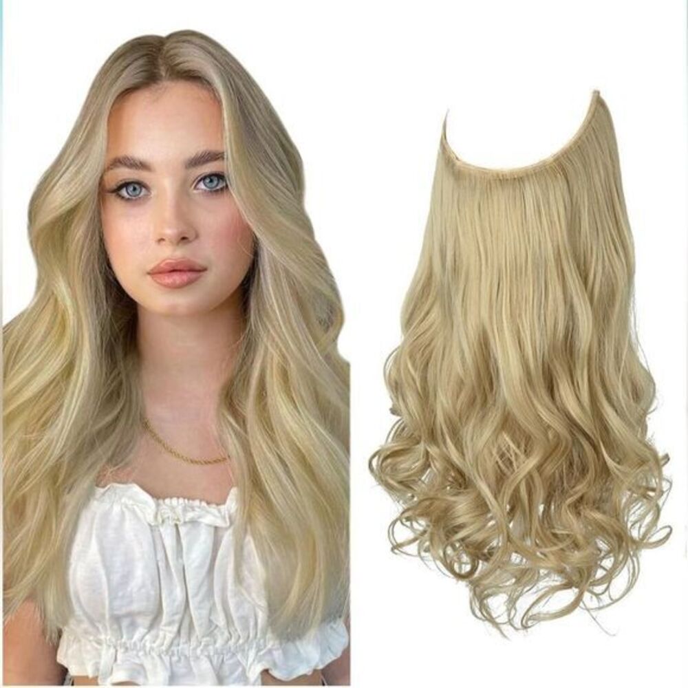 Natural Blonde Halo Hair Extension Blonde Synthetic 18" Heat Resistant